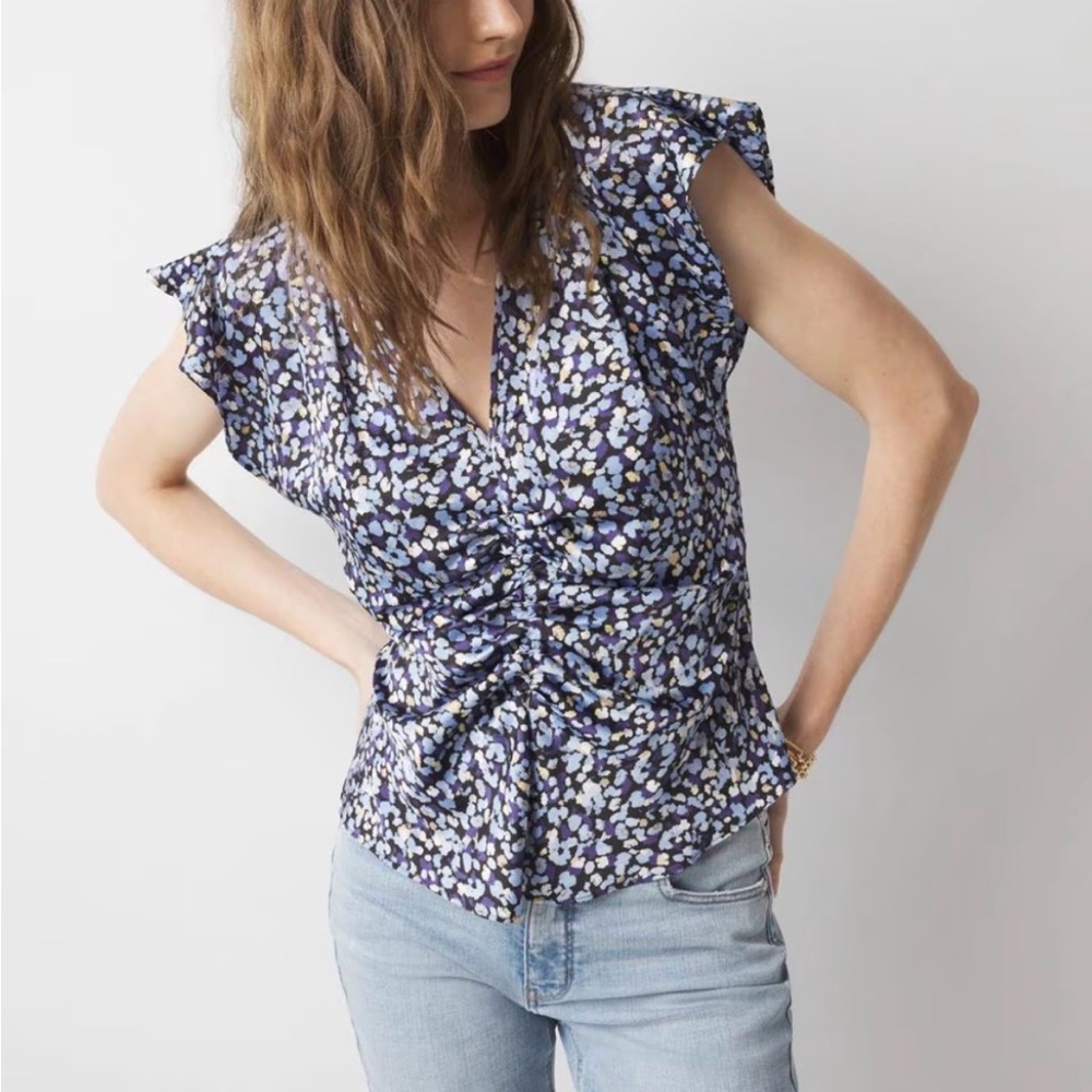 NWOT WHBM Ruched Front Flutter Sleeve Shell Top